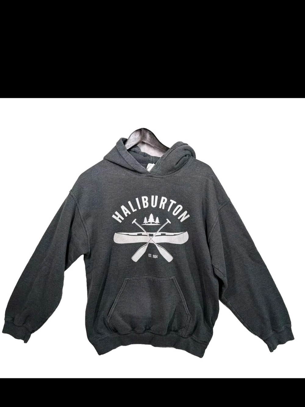 Gildan Dark Gray Crewneck Hoodie with Haliburton Canoe Graphic